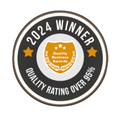 2024 Winner badge for Quality Business Awards with a shield icon and stars on a white background.
